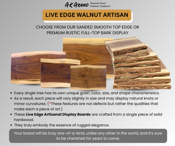 Arrow Heart Premium Full-Top Bark Personalized Live Edge Walnut Cutting Board