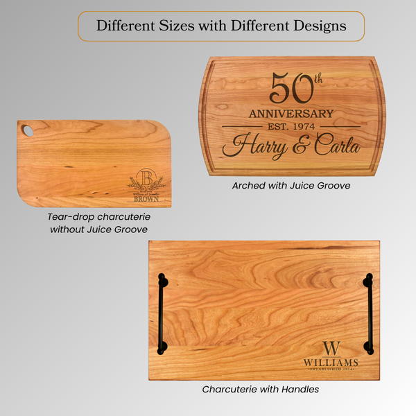 Anniversary Years Choice Custom Engrave Cherry Cutting Board – Premium Personalized Wood