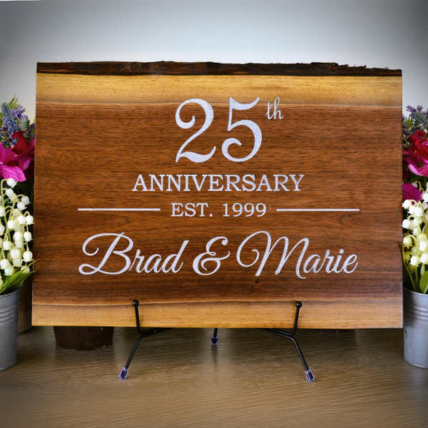 Silver Lacquered Personalized Walnut Cutting Board - Custom Engraved Anniversary Gift