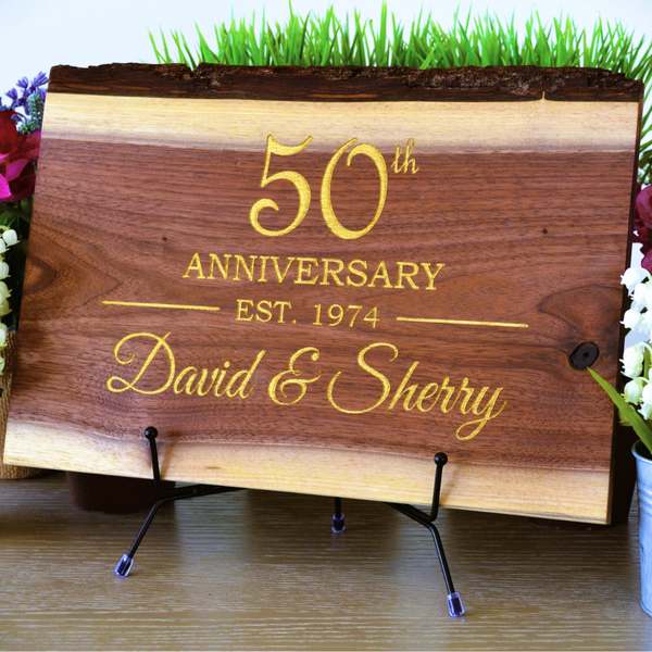 Gold Lacquered Custom Walnut Cutting Board - Personalized Engraved Anniversary Gift