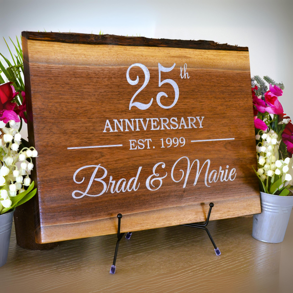 Silver Lacquered Personalized Walnut Cutting Board - Custom Engraved Anniversary Gift