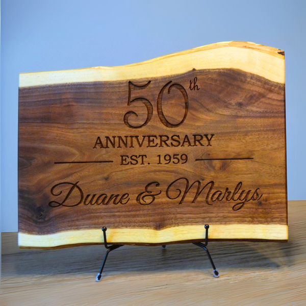 Elegant Anniversary Years Choice Personalized Live Edge Walnut Cutting Board