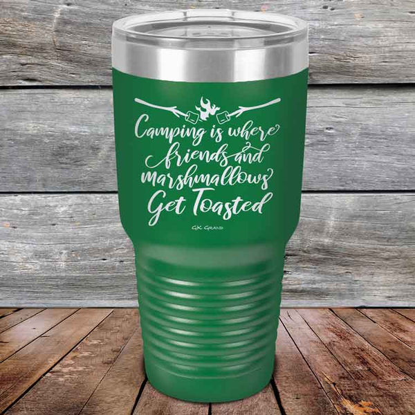 Camping where friends & marshmallows Get Toasted - Powder Coated Etched Tumbler