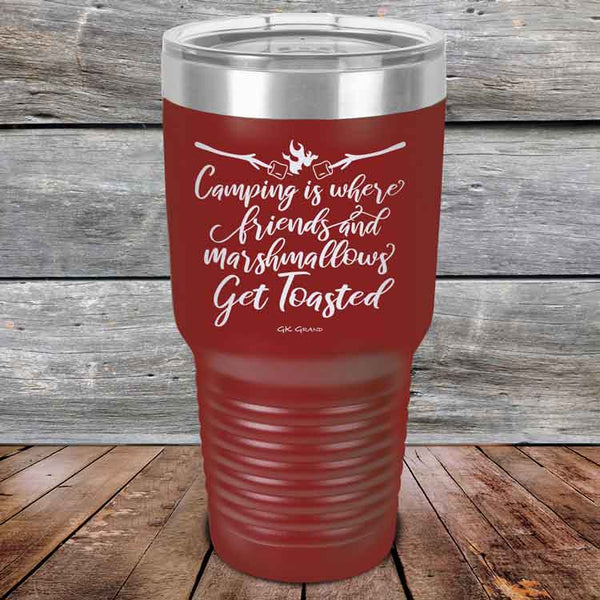 Camping where friends & marshmallows Get Toasted - Powder Coated Etched Tumbler