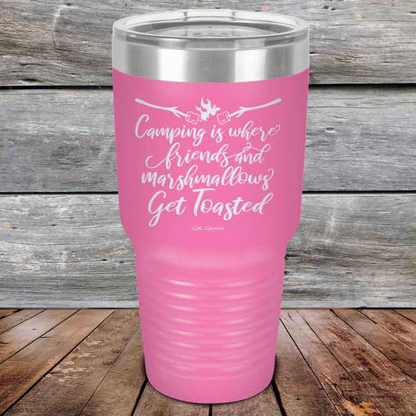 Camping where friends & marshmallows Get Toasted - Powder Coated Etched Tumbler