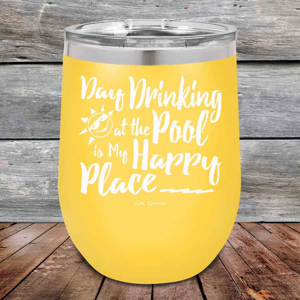 Day Drinking at the Pool is My Happy Place - Powder Coated Etched Tumbler