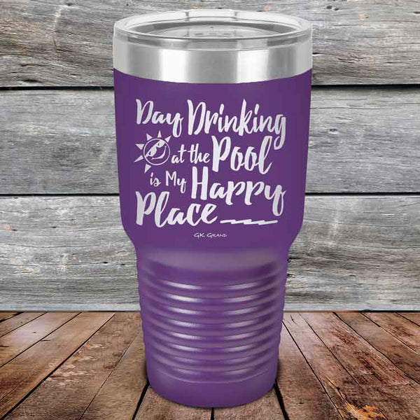 Day Drinking at the Pool is My Happy Place - Powder Coated Etched Tumbler