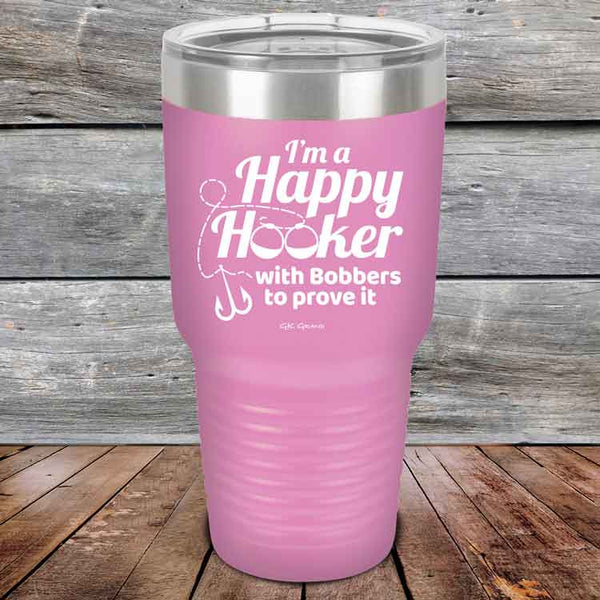 I'm a Happy Hooker with bobbers to prove it - Powder Coated Etched Tumbler