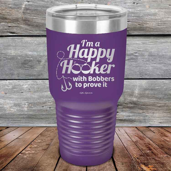 I'm a Happy Hooker with bobbers to prove it - Powder Coated Etched Tumbler