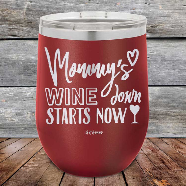 Mommy's Wine Down Starts Now - Powder Coated Etched Tumbler