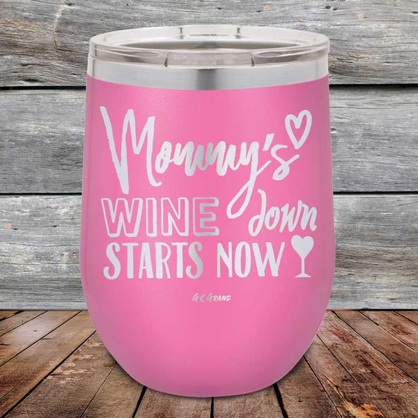 Mommy's Wine Down Starts Now - Powder Coated Etched Tumbler