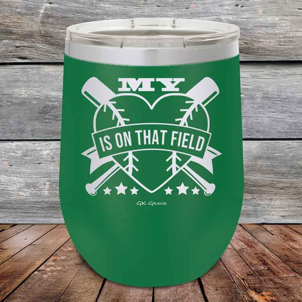 My Heart is on that field (Baseball Mom Dad) - Powder Coated Etched Tumbler