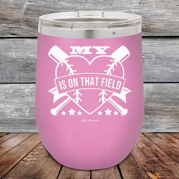 My Heart is on that field (Baseball Mom Dad) - Powder Coated Etched Tumbler