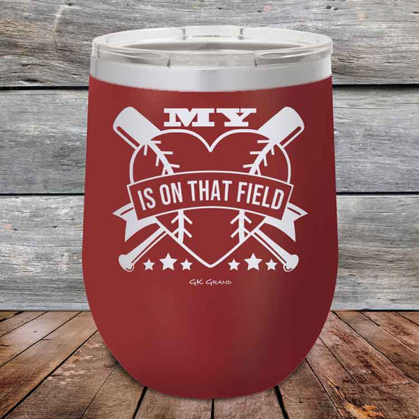 My Heart is on that field (Baseball Mom Dad) - Powder Coated Etched Tumbler