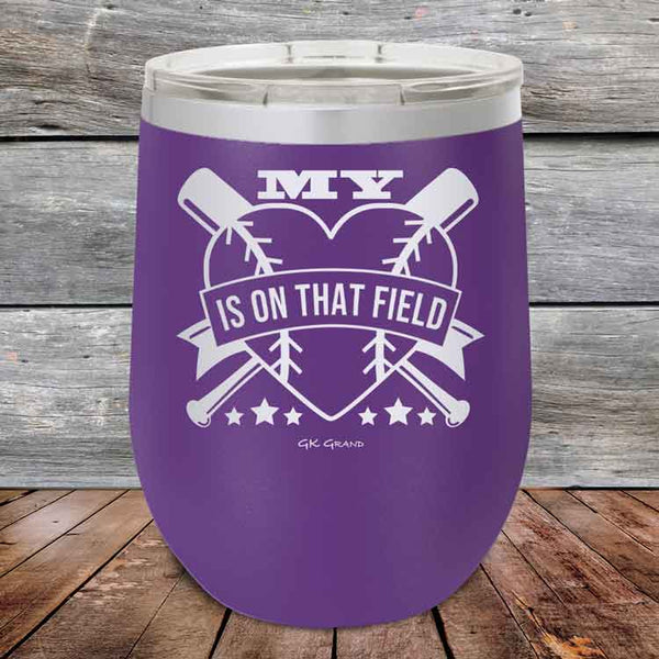 My Heart is on that field (Baseball Mom Dad) - Powder Coated Etched Tumbler