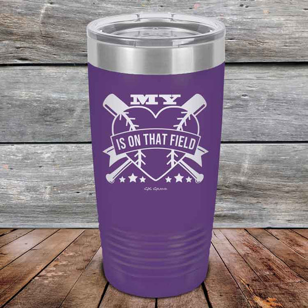 My Heart is on that field (Baseball Mom Dad) - Powder Coated Etched Tumbler