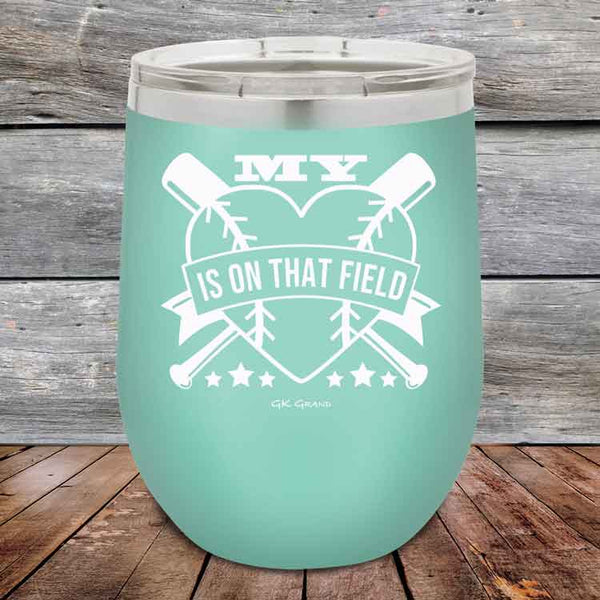 My Heart is on that field (Baseball Mom Dad) - Powder Coated Etched Tumbler