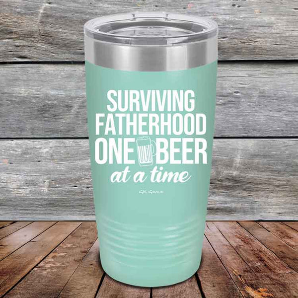 Surviving Fatherhood One Beer At A Time - Powder Coated Etched Tumbler