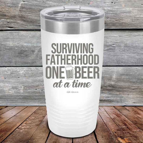 Surviving Fatherhood One Beer At A Time - Powder Coated Etched Tumbler