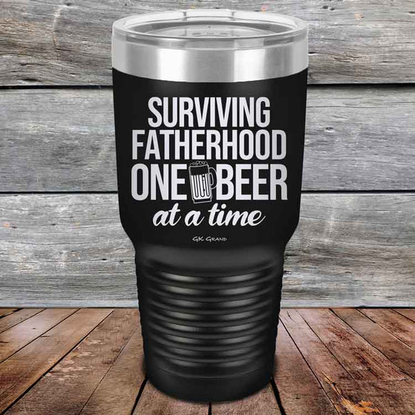 Surviving Fatherhood One Beer At A Time - Powder Coated Etched Tumbler