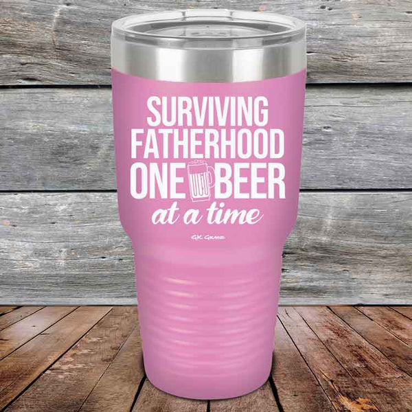 Surviving Fatherhood One Beer At A Time - Powder Coated Etched Tumbler