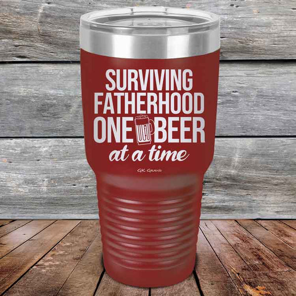 Surviving Fatherhood One Beer At A Time - Powder Coated Etched Tumbler