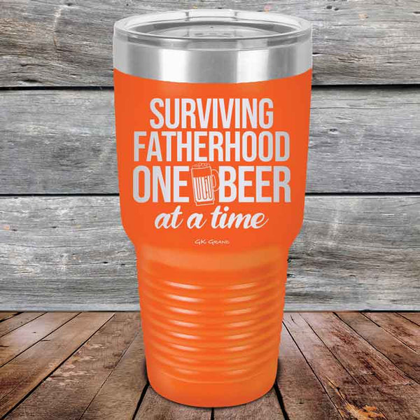 Surviving Fatherhood One Beer At A Time - Powder Coated Etched Tumbler