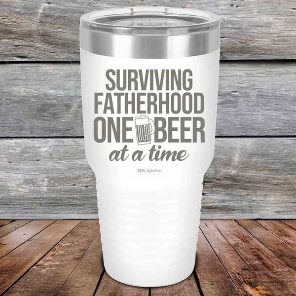 Surviving Fatherhood One Beer At A Time - Powder Coated Etched Tumbler